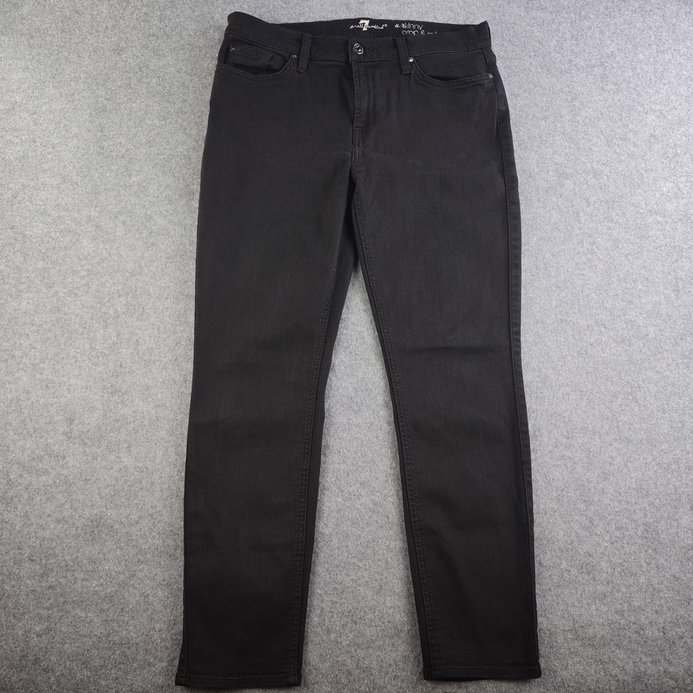 7 For All Mankind Skinny Crop & Roll Jeans Women's 32 Black Mid Rise Denim